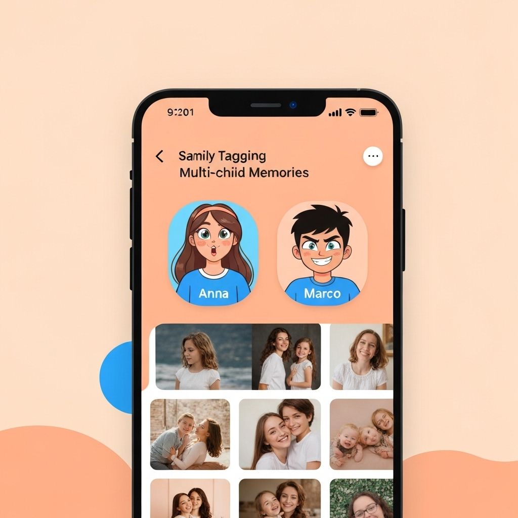 MemoPod multi-child tagging screen showing Anna and Marco
